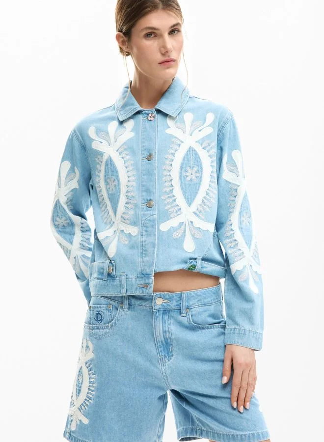 DESIGUAL Blue Embroidered denim bermuda for Women | Best Price UAE